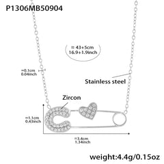 18K Gold-Plated Cubic Zirconia Safety Pin Necklace