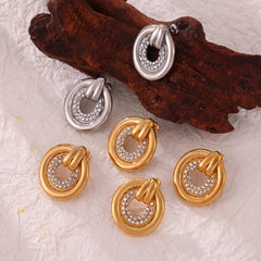 Stone-Accent Circular Drop Earrings