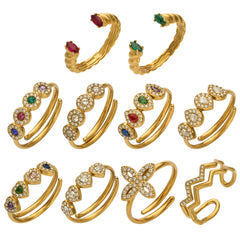 Colored Glass and Cubic Zirconia Ring Collection
