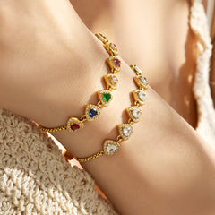 Adjustable Cubic Zirconia Heart Bracelet