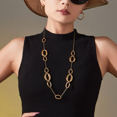 Gold-Tone Open Oval Link Long Necklace