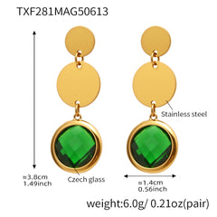Gold-Tone Round Glass Triple Drop Earrings