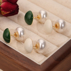 Pearl-Look Enamel Double-Sided Stud Earrings