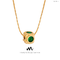 Green Stone-Accent Textured Pendant Necklace