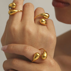 18K Gold-Plated Double Teardrop Open Ring