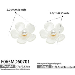 Resin Flower Pearl-Look Statement Earrings
