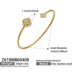 18K Gold-Plated Sparkling Flower Open Cuff Designs