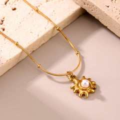 18K Gold-Plated Pearl-Look Sun Pendant Necklace