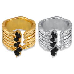 Black Stone-Accent Multi-Row Copper Open Ring