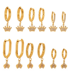 Crown Charm Hoop Earrings