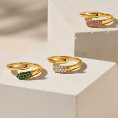 Colored Stone Crossed Open Ring