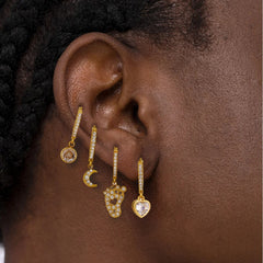 18K Gold-Plated Cubic Zirconia Charm Hoop Earrings