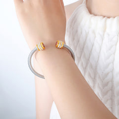 Colored Cubic Zirconia Cable Cuff Bracelet