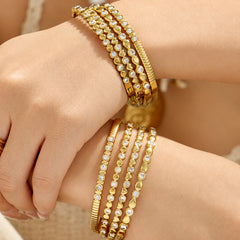 Cubic Zirconia Geometric Clasp Bangle Bracelets