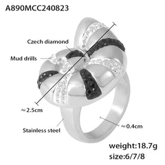 18K Gold-Plated Sculptural Black and Clear Accent Ring