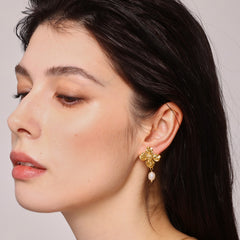Textured Floral Freshwater Pearl Drop Earrings