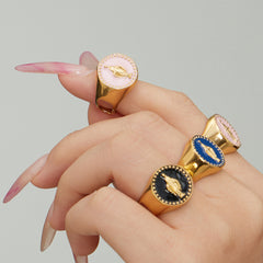 18K Gold-Plated Enamel Portrait Ring