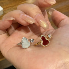 Nadine Dainty Red Agate Pavé Gourd Adjustable Ring