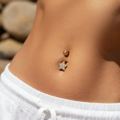 Cubic Zirconia Heart and Ball Navel Jewelry