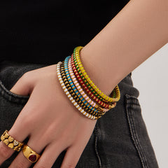 Enamel & Cubic Zirconia Stainless Steel Bangle Bracelets