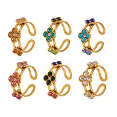 18K Gold-Plated Color Cubic Zirconia Clover Ring