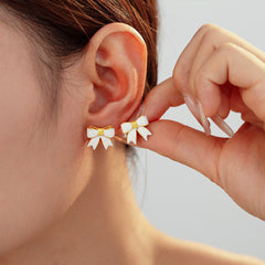 18K Gold-Plated Enamel Bow Stud Earrings