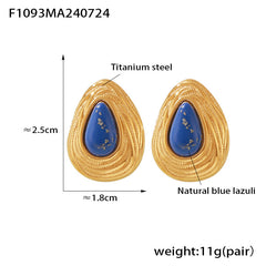 18K Gold-Plated Blue Stone Teardrop Stud Earrings