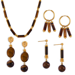 Tiger Eye Bead Earrings and Necklace