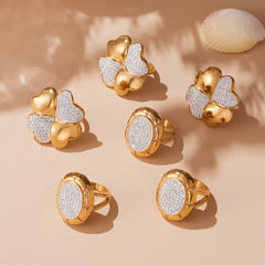 18K Gold-Plated Clover or Oval Stone-Set Ring