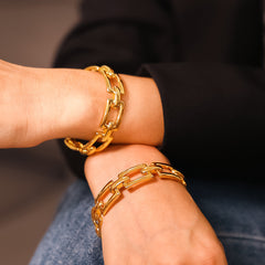 18K Gold-Plated Open Rectangle Link Cuff Bracelet