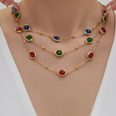 Faceted Oval Glass Stone Necklace, Bracelet & Earrings