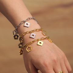 Flower and Geometric Charm Bracelet