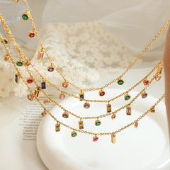 Multicolor Cubic Zirconia Charm Necklace & Bracelet
