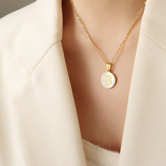 White Shell Initial Medallion Necklace