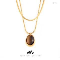 Tiger Eye Pendant Necklace & Flat Chain
