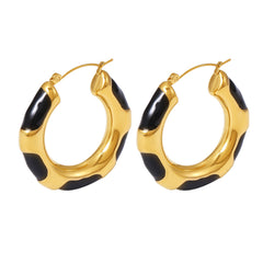 Black Enamel Patterned Hollow Hoop Earrings