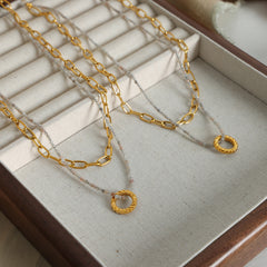 Natural Stone Bead & Paperclip Layered Necklace