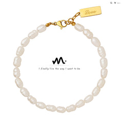 18K Gold-Plated Freshwater Pearl Letter Tag Bracelet