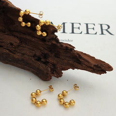 18K Gold-Plated Round Bead Hoop Earrings
