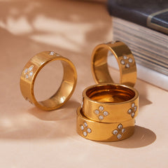 18K Gold-Plated Floral Accent Band Ring