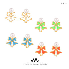 Enamel Flower Pearl-Look Stud Earrings