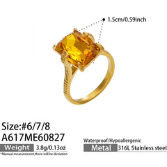 18K Gold-Plated Yellow Glass Statement Ring