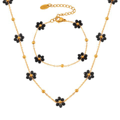 Floral Natural Stone Necklace and Bracelet
