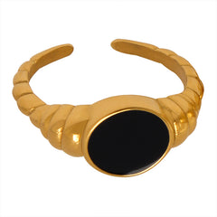 18K Gold-Plated Black Enamel Open Ring