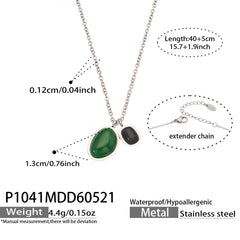 Green & Black Agate Necklace & Asymmetric Stud Earrings