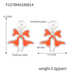 Enamel Flower Pearl-Look Stud Earrings