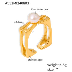 18K Gold-Plated Geometric Pearl-Look Open Ring