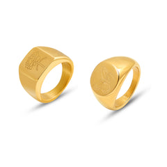 18K Gold-Plated Engraved Signet Ring