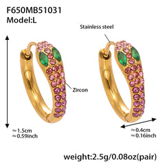 18K Gold-Plated Snake-Design Cubic Zirconia Huggie Earrings