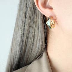 Enamel Geometric Open Hoop Earrings